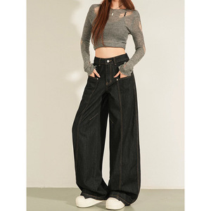 Women's Wide Leg Jeans High Waisted Loose Black Denim Straight Leg Casual Pants - Product Image 3