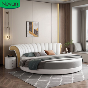 Muebles de Dormitorio para el Hogar Cama de Diseño Moderno con Respaldo Suave Precio al por Mayor Cama Doble Redonda de Madera Tamaño King Personalizada en Venta - Product Image 1