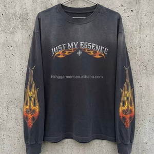 เสื้อยืดคอตตอนหนาน้ำหนักมากสไตล์วินเทจจากผู้ผลิต รับสกรีนโลโก้ เสื้อยืดคอกลมแขนยาวผู้ชายแบบพื้นฐาน - Product Image 1