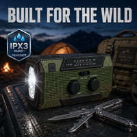 Radio d'urgence légère 5000 mAh avec manivelle solaire, chargement USB-C et lampe de poche intégrée pour le camping et la randonnée
