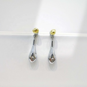 Boucles d'oreilles étoile bicolores en argent sterling 925, style goutte d'eau 18 carats, élégantes, hypoallergéniques, pour filles. - Product Image 1