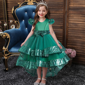 Robe de <span class=keywords><strong>princesse</strong></span> pour filles, style européen et américain, avec nœud papillon en maille et sequins, idéale pour les spectacles de piano et les demoiselles d'honneur. - Product Image 3
