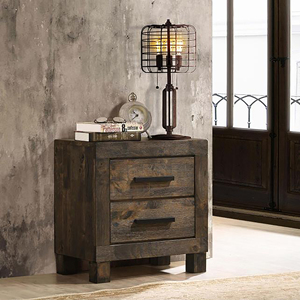 Rustic Golden Brown 2 <b>Drawer</b> Nightstand <b>With</b> Metal Lamp And Books On Top For Bedroom <b>Storage</b> - Product Image 1