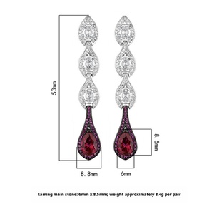 Fashion Statements Jewelry Eco-friendly Copper Pear Cut 6*9mm <b>Red</b> Zircon Black Gold & Silver Plated Two Tone <b>Drop</b> <b>Earrings</b> - Product Image 2