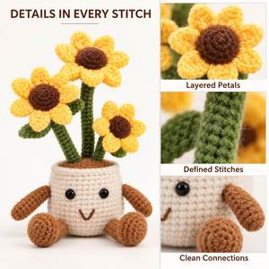 Bouquet de tulipes au crochet de qualité supérieure, fleurs artificielles tricotées à la main, plante en pot, décoration élégante pour le bureau et la maison, fournisseur de cadeaux - Product Image 5