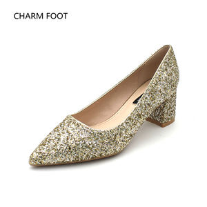 Scarpe con Tacco Alto e Spesso per <span class=keywords><strong>Sposa</strong></span>, con Paillettes e Cristalli, Scarpe Singole da Cerimonia Non Restituibili - Product Image 4