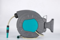 Enrouleur de tuyau d'arrosage à remontage automatique de 35m-Support de tuyau d'arrosage rétractable résistant aux UV avec support pivotant à 180 ° et tuyau en PVC