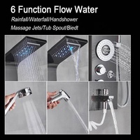Colonne de douche lumineuse LED Kinglions, robinet de douche SPA, jets de massage, cascade, panneau de douche pluie, pulvérisateur de bidet, laiton noir brossé