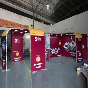 Rak Pajangan Pameran Kustom Luar Ruangan Diy Rak Pameran Led Kontraktor Portabel Stan Pameran Kain Expo Stand