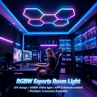 Lumière de salle d'e-sport modulaire hexagonale RGBW, lumière de jeu LED blanche 5000K, facile à démonter et à installer pour la salle de jeu à domicile