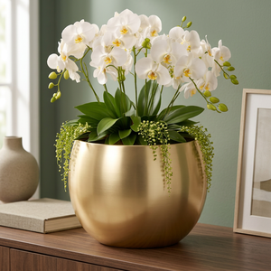 Maceta de Hierro Dorado Mate con Diseño Moderno y Elegante, Contenedor Decorativo de Metal para Flores, para Hogar, Sala de Estar, Balcón, Oficina - Product Image 5