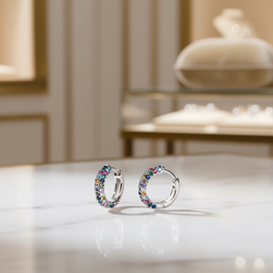 Orecchini a Cerchio E2404 con Diamanti Colorati, Taglio Brillante Rotondo, Montatura a Griffe, Gioielli di Lusso per Donna - Product Image 2