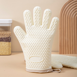 Silicone Heat-Resistant Gloves Five-Finger Cotton-Lined Thickened Oven Mitts Microwave Safe Non-Slip High Temperature Baking - Product Image 2