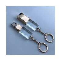 Clé USB lumineuse en cristal transparent avec porte-clés, logo gravé personnalisé, clé USB lumineuse