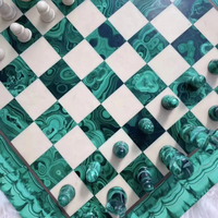 Ensemble de plateau de jeu d'échecs en malachite de marbre vert (15 pouces X 15 pouces)