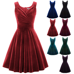 CL011108 Grace Karin mujer cuello en V vaqueros de Color sólido Surplice sin mangas Retro de <span class=keywords><strong>terciopelo</strong></span> <span class=keywords><strong>vestidos</strong></span> - Product Image 6