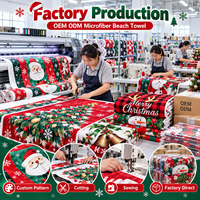 Serviette de plage en microfibre personnalisée pour Noël, OEM ODM, serviette de vacances imprimée, séchage rapide, douce, légère, directement de l'usine