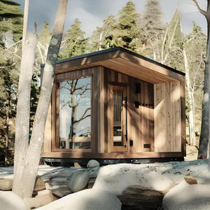 Sauna extérieur pour 4 personnes OEM/ODM en bois massif avec fonction vapeur et vestiaire, vente directe d'usine - Product Image 4