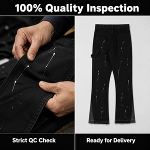 Pantalones Cargo de Mezclilla Negros para Hombre, Cintura Alta, Corte Holgado, Estilo Desgastado, Estilo Urbano, Tela de Algodón para Otoño - Product Image 5