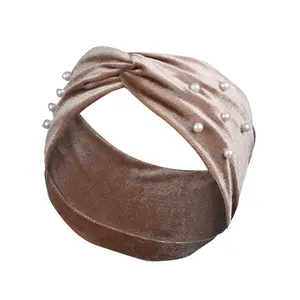 Bandeau de cheveux en velours tricoté élastique pour femmes, bandeau en tissu adulte avec perles