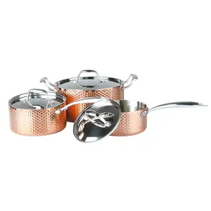 Triply Body Copper 3 PCS Cookware Set Satin polish For Kitchen Cooking