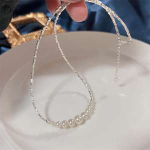 قلادة لؤلؤ مياه عذبة رائعة عالية الجودة للنساء قلادة لؤلؤ طبيعي منقطة دائرية تقريبًا - Product Image 4