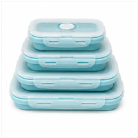 Boîte à lunch compacte pliable en silicone de 350 ml, compartiment unique, compatible micro-ondes, couvercle verrouillable, récipient de stockage alimentaire pour la préparation des repas