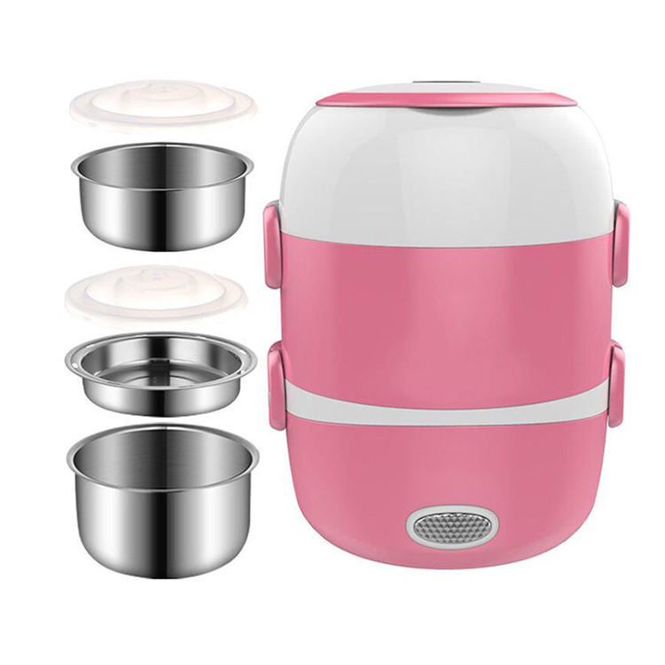 Pink three-layer electric lunch box
