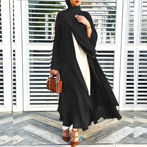 Abaya EID di Tendenza Loriya, Abbigliamento Islamico Dubai Turchia, Kimono in Chiffon a Due Strati, Abaya Aperta, Vestiti Hijab Musulmani - Product Image 4