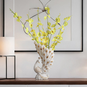 Jarrón Decorativo con Diseño de Pavo Real y Detalles en Dorado, Adorno Moderno para la Sala de Estar - Product Image 2