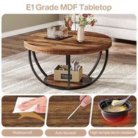 Table basse ronde à double niveau en bois massif avec rangement multi-niveaux, design traditionnel, imperméable et durable pour la maison/le bureau