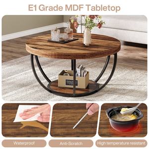 Double Tier Round Solid Wood <b>Coffee</b> <b>Table</b> with Multi-layer Storage Traditional Design Waterproof & Durable for Home/Office Use - Product Image 5