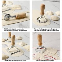 Lasagne Pierogi Dumplings Pâte Cutter Press Cookies Moule Manche en bois Bord cannelé Rouleau Roue Ravioli Timbre Maker Cutter Set