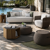 Ensemble de mobilier d'extérieur de luxe en aluminium et rotin pour patio, jardin, villa et terrasse, comprenant canapé, chaise longue, canapé en rotin, table basse et chaise de salle à manger en osier