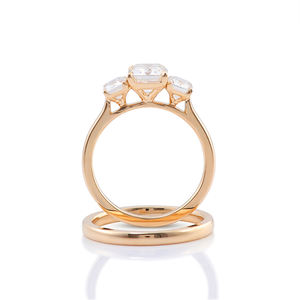 Yıldönümü hediyesi yüzük gerçek altın 14k 2 karat zümrüt kesim moissanit <span class=keywords><strong>3</strong></span> taşlar düğün yüzük seti - Product Image 2