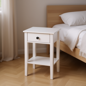 Mesita de Noche Blanca con Cajón, Panel de Madera, Muebles de Dormitorio Modernos Escandinavos, Mesa Auxiliar de Almacenamiento para el Hogar - Product Image 2