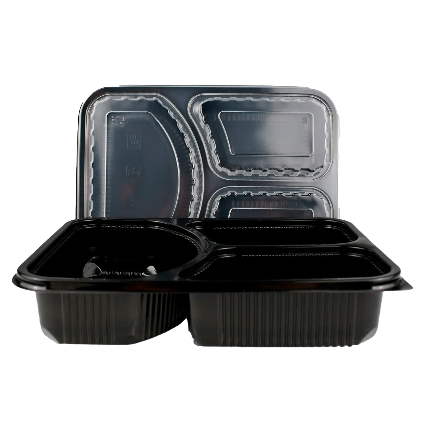 Produk baru sup Biodegradable untuk mengambil katering hitam 3 kompartemen untuk pergi wadah kotak makanan
