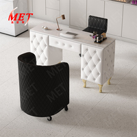 Mobilier de Salon de Beauté Moderne, Ensemble Table et Chaise de Manucure Simple, Table à Ongles Luxe en Bois Rembourré en Cuir Rose, à Vendre