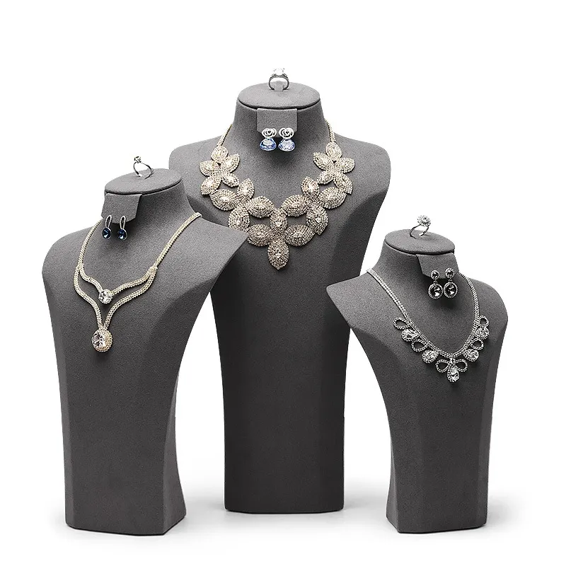 Resin necklace rack Model neck portrait display rack Jewelry shop window jewelry prop set microfiber material