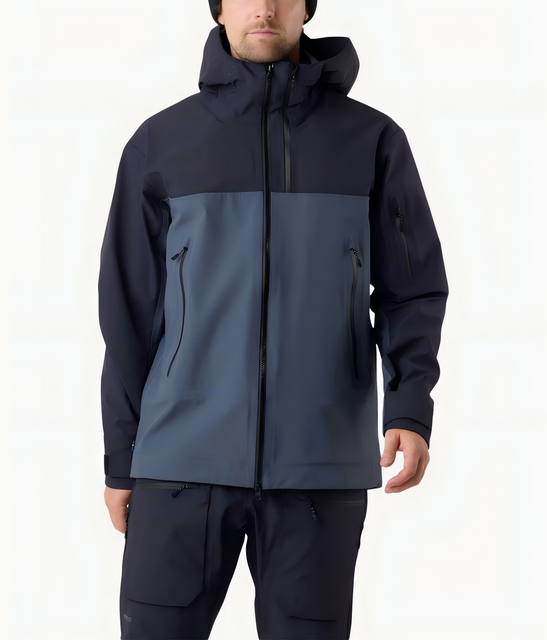 Men's 3-Layer Fabric Waterproof Breathable Windproof Jacket with Two Way Zipper Closure and Solid Pattern for Hiking Outdoor