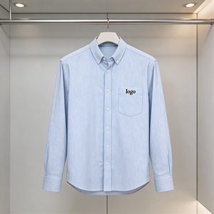 חולצת שרוול ארוך בעיצוב אישי לגברים, חולצת קיץ נושמת מפוליאסטר/כותנה, חולצת פסים רקומה עם כפתורים - Product Image 3