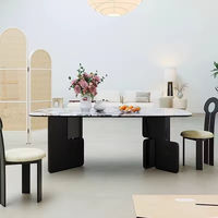 Ensemble de table à manger rectangulaire extensible moderne avec plateau en marbre naturel et pieds en bois noir sculpturale, meubles pour la maison, 6-8 personnes
