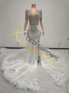 Robes de bal longues en polyester blanc imprimé, taille plus, avec application de strass scintillants, style simple et élégant, MF - Product Image 3