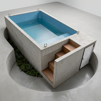Piscine hors sol préfabriquée en fibre de verre, WPC, bois, avec fenêtre de jardin en acrylique, pour extérieur