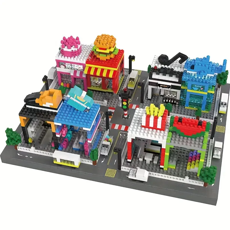 BlocX 2023 Street View Hot Scene Three Dimensional Assembly Dining Puzzle Interesting Funny Toy Kids Building Blocks