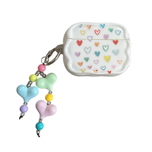 Funda para <span class=keywords><strong>AirPods</strong></span> 4 Pro 3 2 con diseño de corazón colorido y ondulado 3D estilo Ins, cubierta con llavero de cuentas pastel para Apple <span class=keywords><strong>AirPods</strong></span>, directo de fábrica - Product Image 1