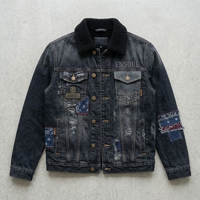 Bulk Custom Designer Luxury Heavyweight Denim Jackets With Turn-down Collar Distressed Cropped Frayed Black Jean Jacket Men
