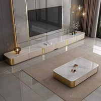 Ensemble de meubles modernes de luxe avec table basse et meuble TV en bois à plateau en marbre, console extensible pour salon et chambre, vitrine flottante