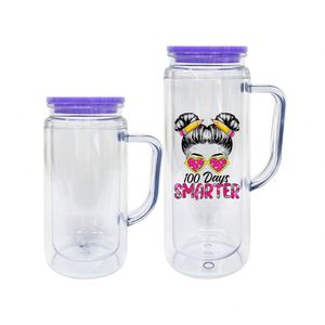 China Warehouse 12/16oz Pre Drilled <b>Double</b> <b>Wall</b> Snow Globe Plastic Soda Can <b>Mugs</b> with Colored Lid and Straw - Product Image 1
