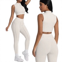 Ensemble de veste et short de sport imprimé 2 pièces sans manches avec fermeture éclair, respirant et écologique en Spandex/Nylon